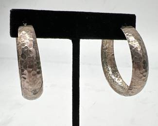 Large Hammered Sterling Silver Hoop Earrings Stamped Mexico 925