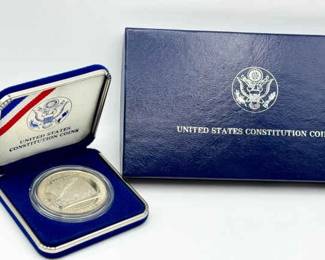 1987 U.S. Constitution Bicentennial Silver Dollar Proof Coin With Certificate Of Authenticity