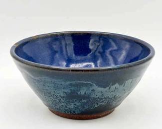 Signed Studio Pottery Bowl with Dripped Blue Glaze – JDS