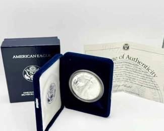 American Eagle One Ounce Silver Proof Coin with Box & COA
