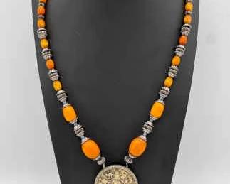 Vintage Zodiac Pendant Necklace With Possible Butterscotch Amber