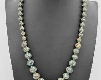 Tibetan Mosaic Bead Necklace with Turquoise Inlay