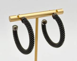Modern Twisted Wire Hoop Earrings in Black & Gunmetal Tone