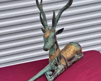 Sarreid Metal Resting Deer Sculpture with Gold Accents