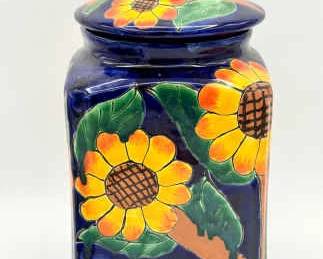 Mexican Painted Sunflower Ceramic Kitchen Canister