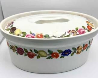 Vtg Porcelaine de Paris France Les Quatre Saisons 2 Qt Oval Casserole Dish & Lid