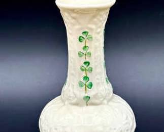 Belleek Shamrock Vase – Embossed Harp Pattern