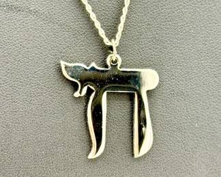Sterling Silver Hebrew Chai Pendant Necklace
