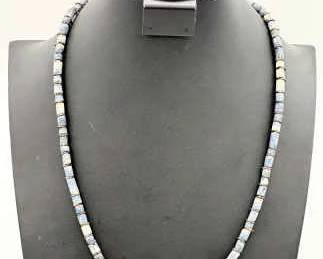 Blue Heishi Bead Necklace with Sterling Silver End Caps