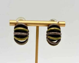 Mexican Sterling Silver & Bronze Modernist Earrings | Marked 925 Mexico
