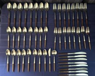 INR2 Interpur Brown Handle Stainless Japan Flatware 50 Pieces