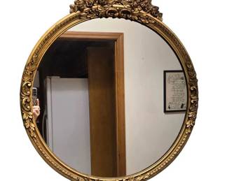 Vintage Gold Ornate Round Mirror