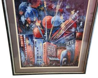 Hot Town Blue and Red CIty Painting