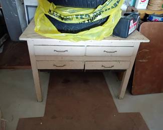 vintage table and cabinets