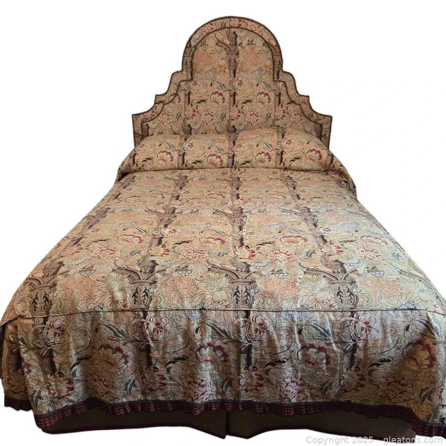 Custom Queen Size Floral Bed Set Headboard Mattress Box Springs Bed Frame Bed Spread Dust Ruffle
