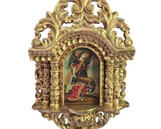 Hand Carved Golf Leaf Ratablo Depicting Saint Gabriel