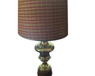 Brass Table Lamp with Plaid Shade