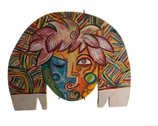 Double Sided Abstract Painted Wood Piece of a Face