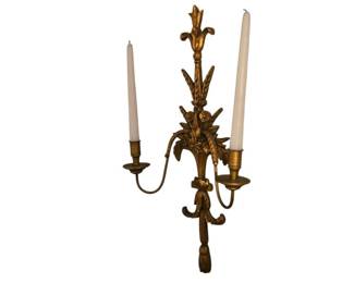 Pair of Ornate French Inspired Wooden Gold Wall Candle Sconces