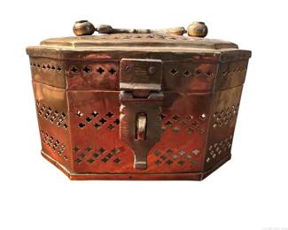 Brass Reticulated Cricket Box with Hinged Lid
