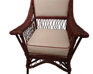 Red Wicker Chair with Padded Seat and Back