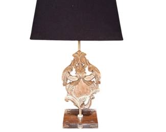 Whitewashed Wood Lamp with Black Shade