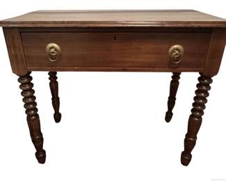 Antique Bobbin Turned Leg Mahogany Side Table Desk