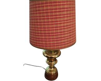 Vintage Brass Lamp with Red Tan Plaid Shade