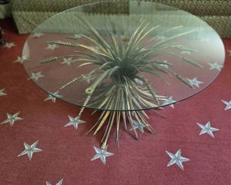 Mid Century Sheaf of Wheat Metal and Glass Coffee Table