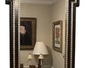 Large Vintage Neoclassical Style Ornate Brown Black Mirror