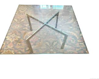 Ludwig Mies Van Der Rohe Style Coffee Table with Glass Top and Metal Base