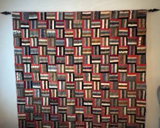 Vintage Patchwork Quilt on Rod for Wall Hanging