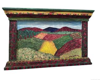 Folk Art Painted Piece on Wood Signed