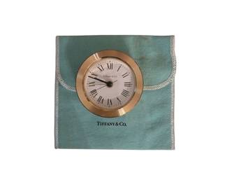 Small Tiffany and Co Brass Desk Clock with Storage Bag