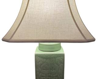 Vintage Heavy Ceramic Chinese Lamp with Wood Base