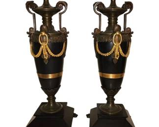 Pair of French Ormolu and Dore Bronze Grand Tour Style Urns