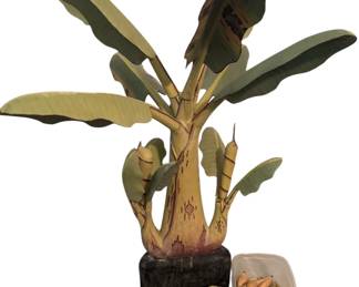 Hand Carved and Painted Sculpture of a Banana Tree
