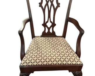 Chippendale Style Arm Chair with Upholstered Seat