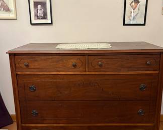 Antique Dresser/ Hutch & 3-Panel Mirror 