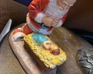 Vintage 1980 Chalkware Kneeling Santa Baby Jesus