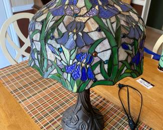 Tiffany-Style Iris Handcrafted Stained Glass Table Lamp