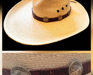 mens straw hat with buffalo nickel band