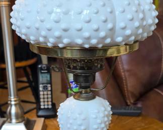 antique Fenton Hobnail Student lamp in need of wiring