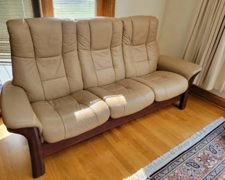 Danish Modern Ekornes Stressless Buckingham Leather High Back Sofa. Super Cool!!
