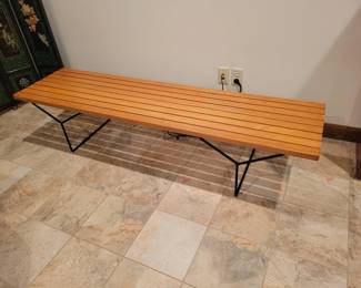 1960 Knoll Bertoia Oak Wood Iron Steel Slat Bench Coffee Table Vtg Mcm