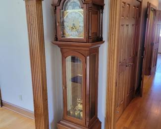 Majestic Grandfather Clock Williamsburg, Made in Amish Country, From Schrocks Of Walnut Creek. Moon Dial, Movement (KSU 33), Clock # 1126.