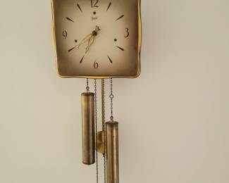 Vintage Mid-Century Modern Baduf Wall Clock - Old Pendulum Clock - Mechanical - Weights - Movement. Made in Germany. 