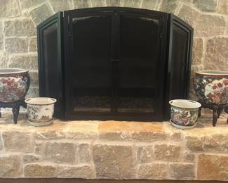 Fireplace screen and planters
