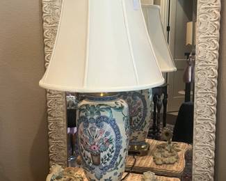 Large mirror and lamps