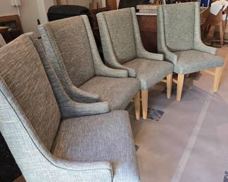 Tweed upholstered high back dining chairs